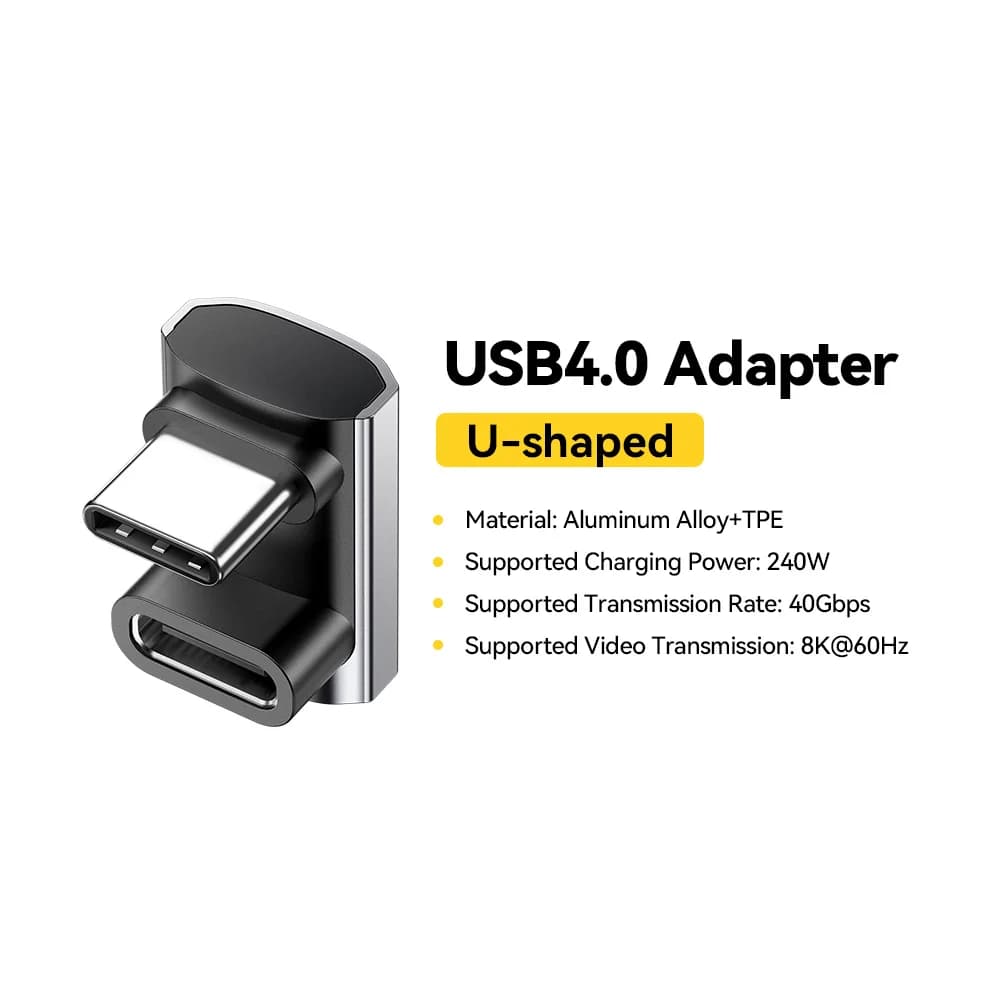 Penyesuai Data OTG USB4.0 240W Sudut 90-Derajat 8K