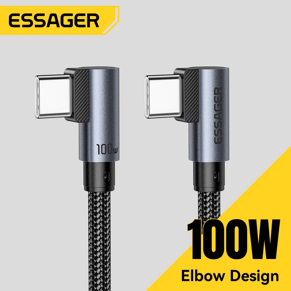 Kabel Pengecasan Pantas Siku 100W USB-C ke USB-C