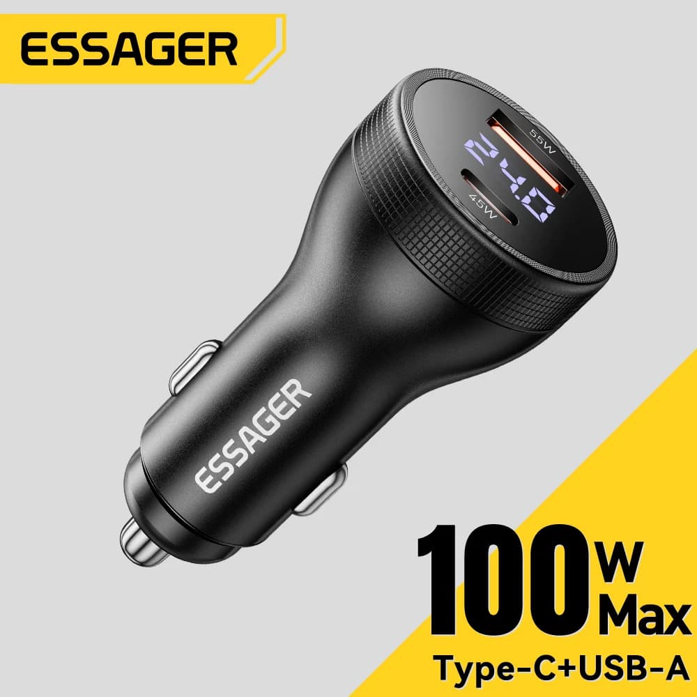 Pengecas Kereta USB-C 100W dengan Paparan Digital