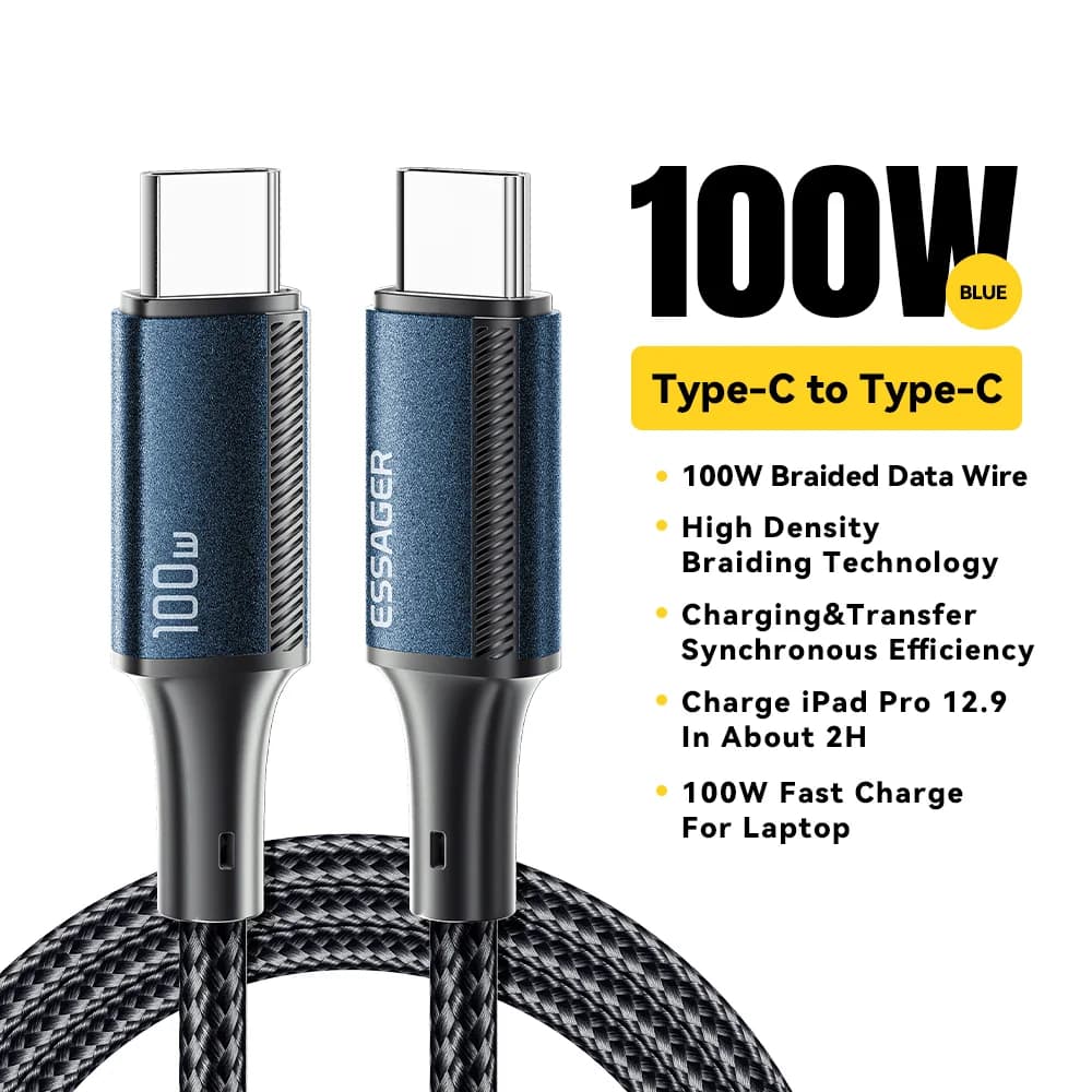 Kabel USB-C ke USB-C Pengecasan Pantas PD 100W