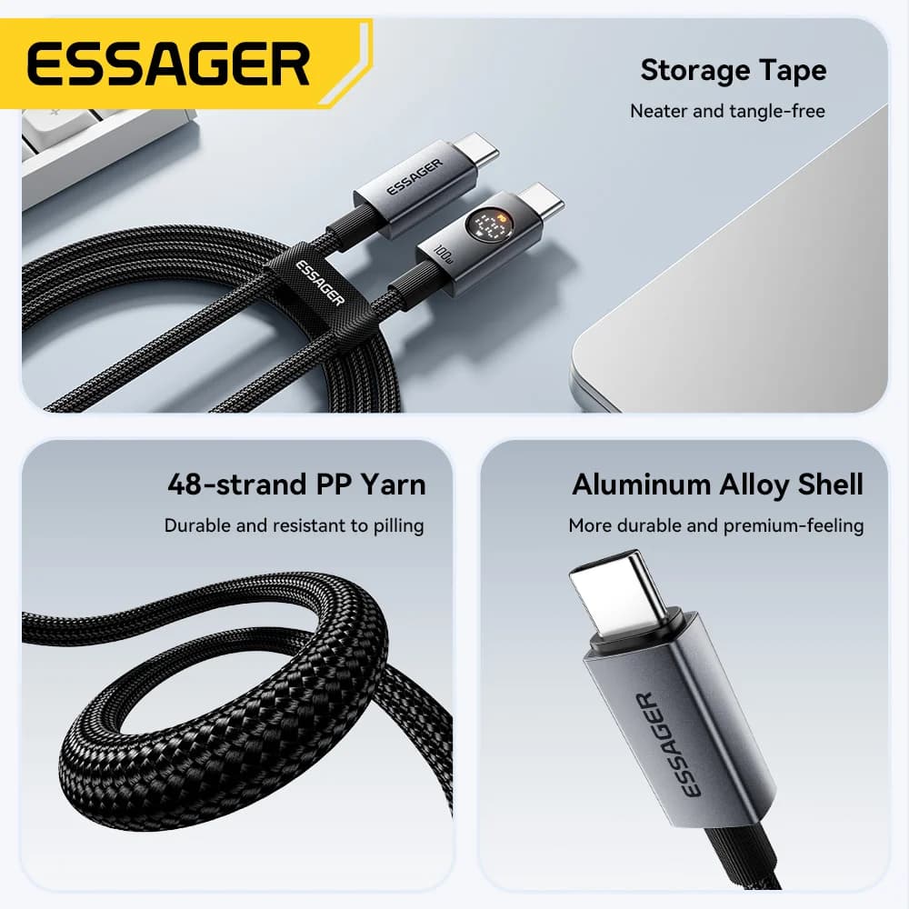 Kabel USB-C ke USB-C 100W dengan Paparan Digital