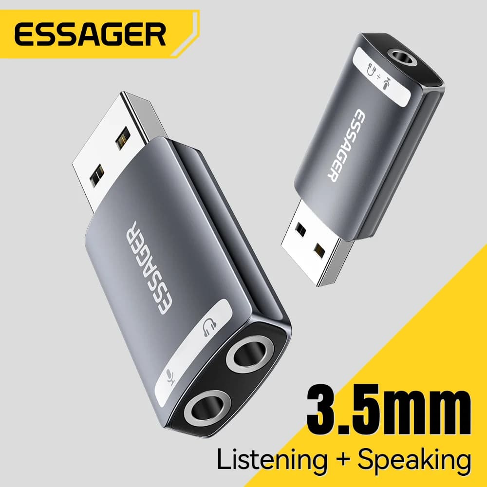 Kad Bunyi USB Luaran dengan Penyesuai Audio 3.5mm