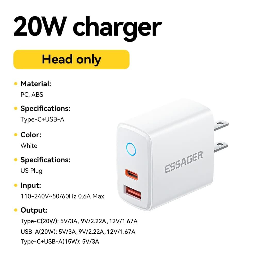 Set Pengecas Pantas USB-C PD 20W