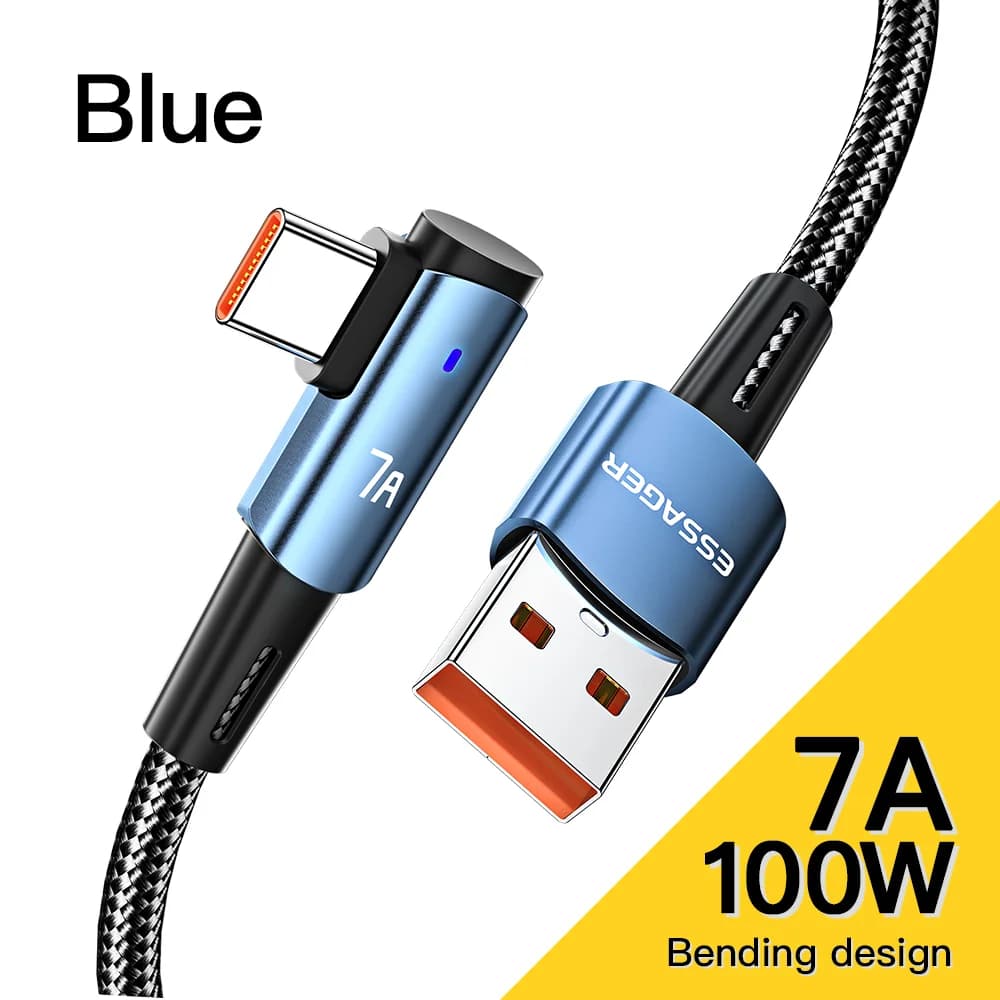Kabel Pengecasan Pantas USB-C ke USB-C Sudut 90-Darjah 100W