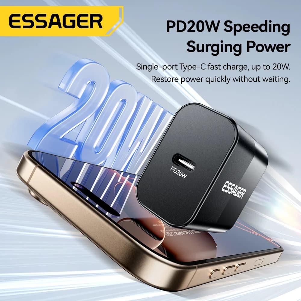 Pengecas Dinding Pantas USB-C GaN Portabel 20W
