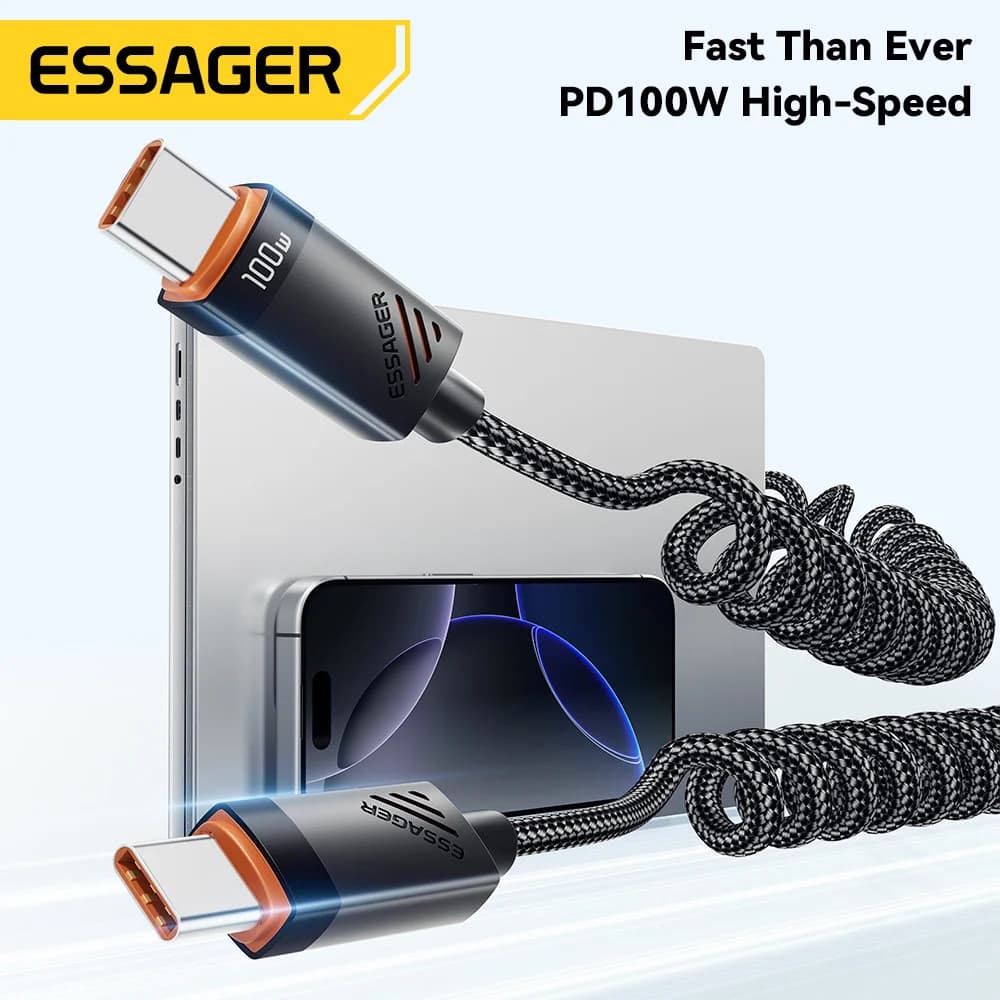 Kabel Pengecas Pantas USB-C ke USB-C Berkeluk 100W