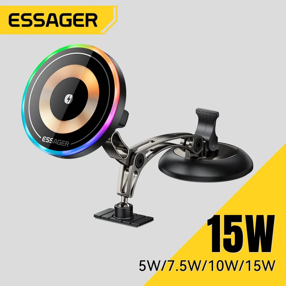 Pengecas Wayarles Magnetik 15W Penyangkut Kereta Boleh Berputar
