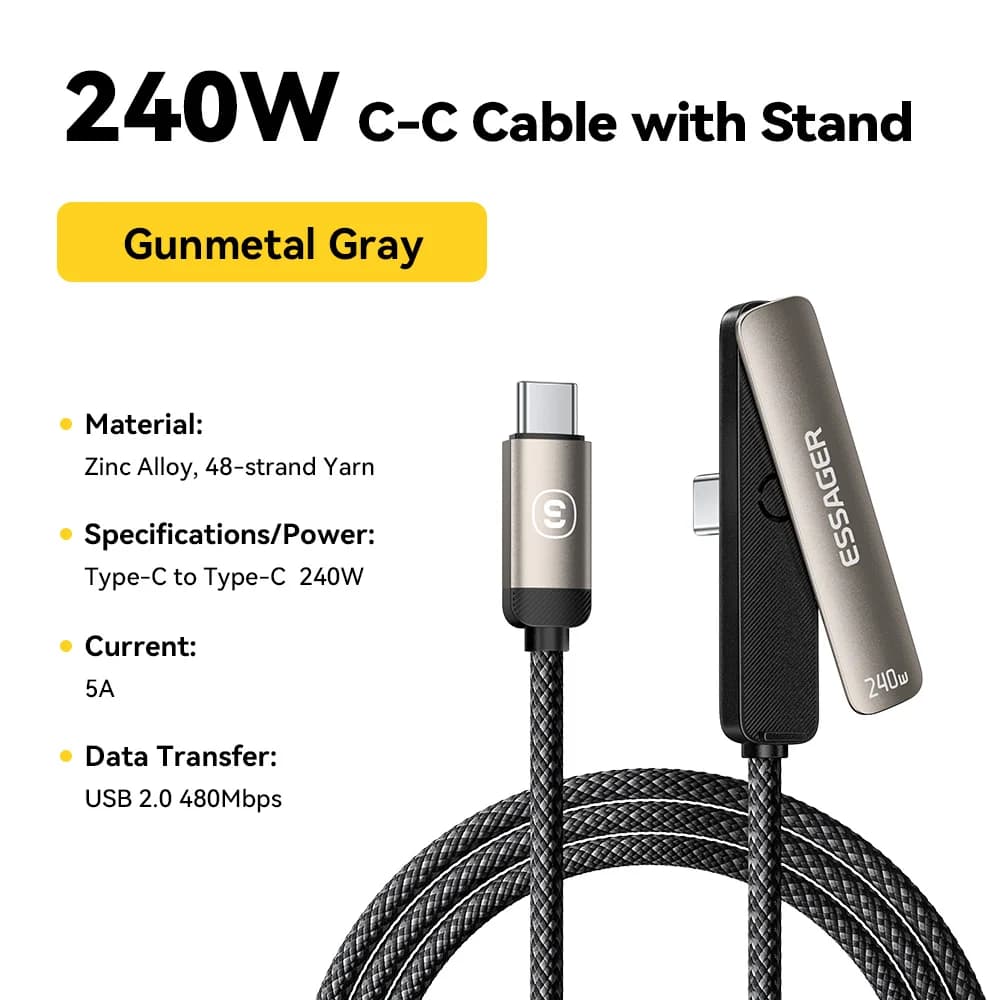 Kabel USB-C 7A Siku 2-dalam-1 dengan Pemegang Telefon