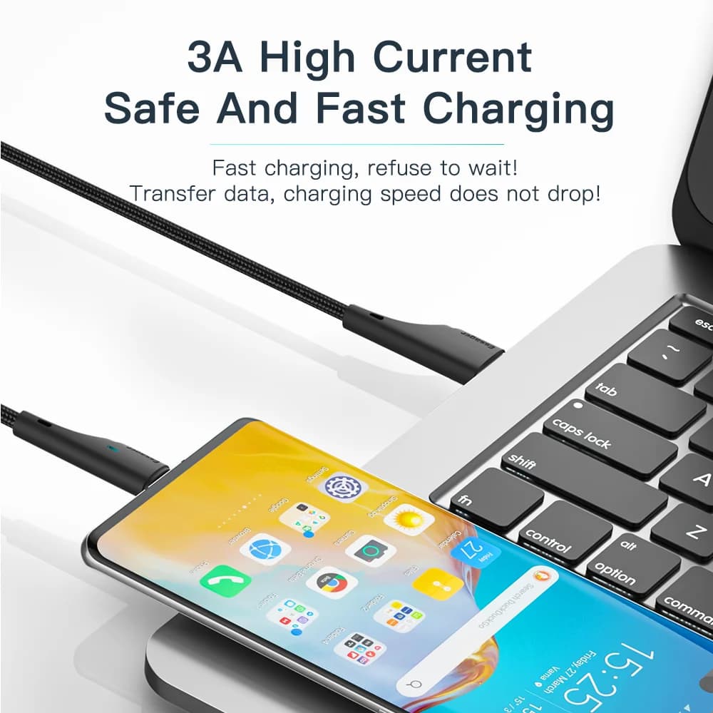 Kabel Pengecasan Pantas 3A USB-A ke USB-C