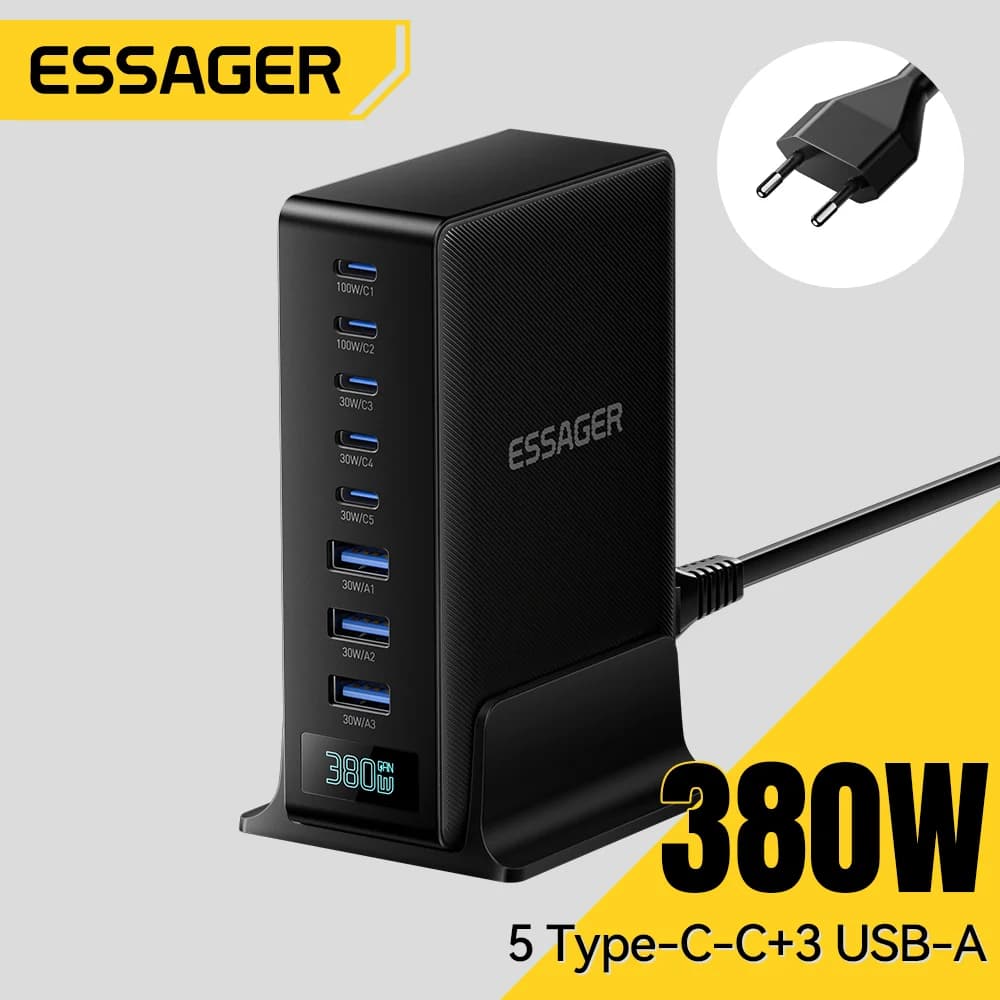 Pengecas Desktop GaN 380W 8-dalam-1