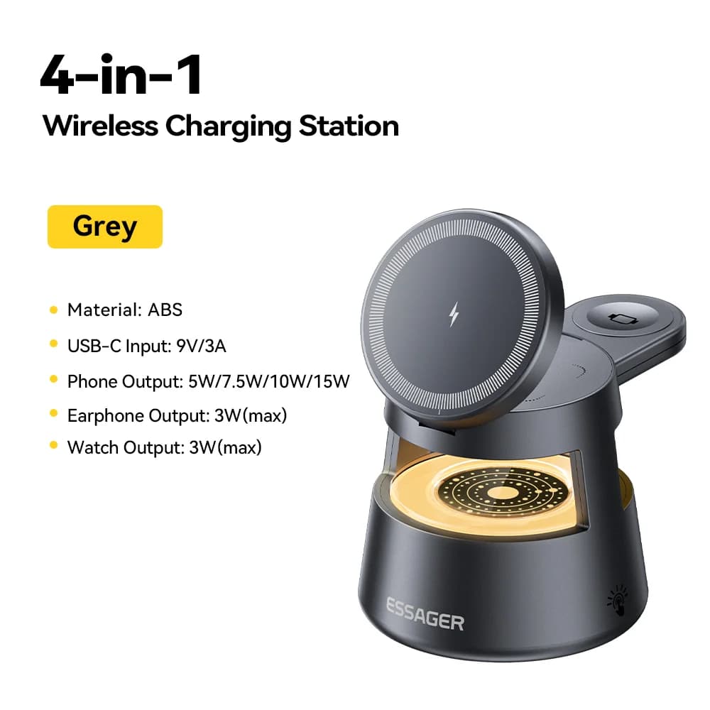 Stesen Pengecasan Wayarless Magnetik 4-dalam-1 15W