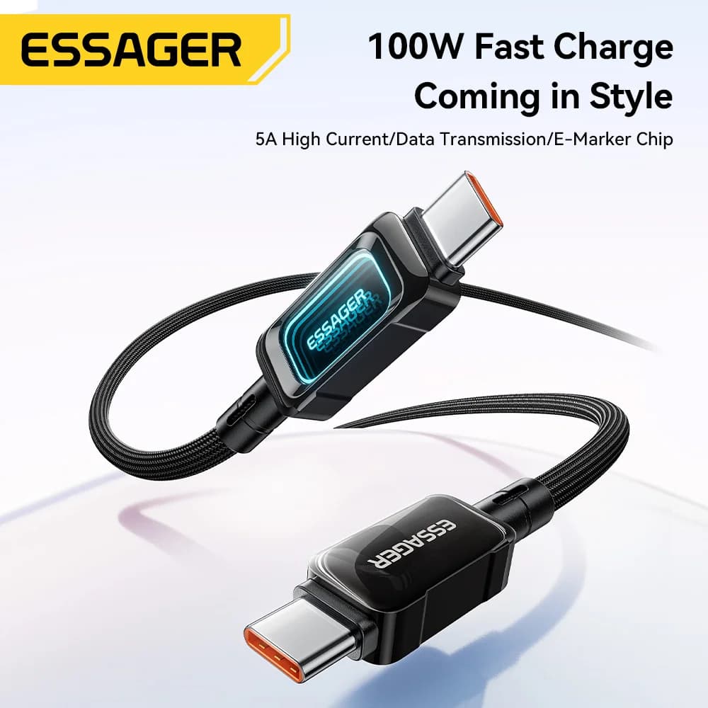 Kabel Pengecasan Pantas USB-C ke USB-C 100W LED