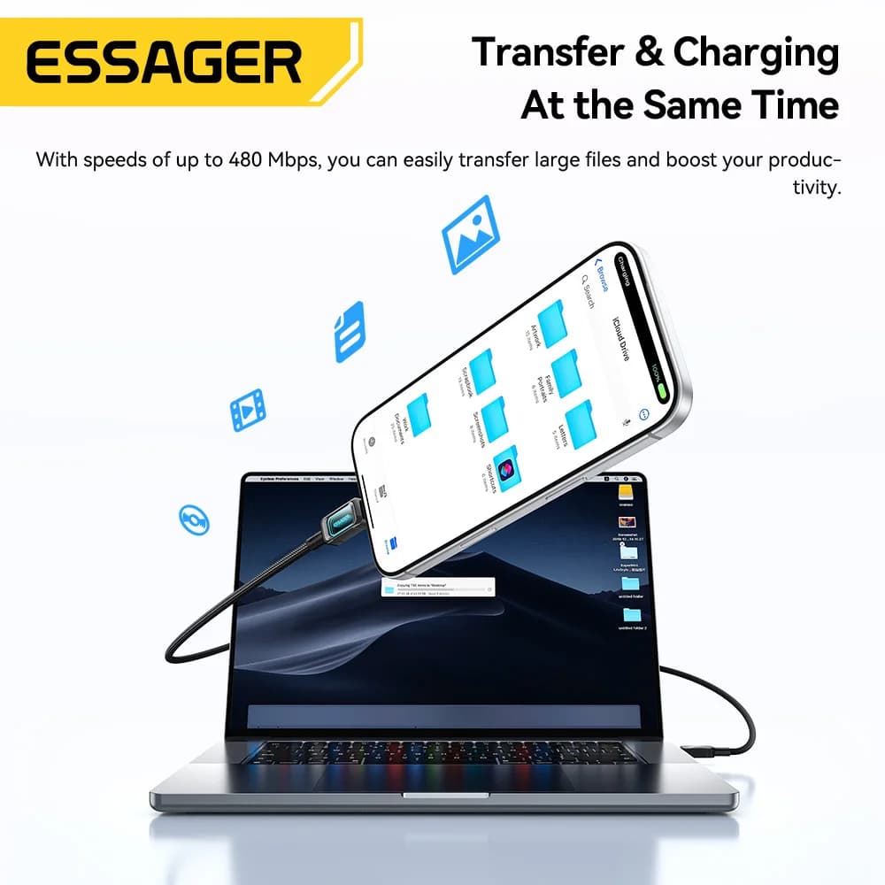 Kabel Pengecasan Pantas USB-C ke USB-C 100W LED