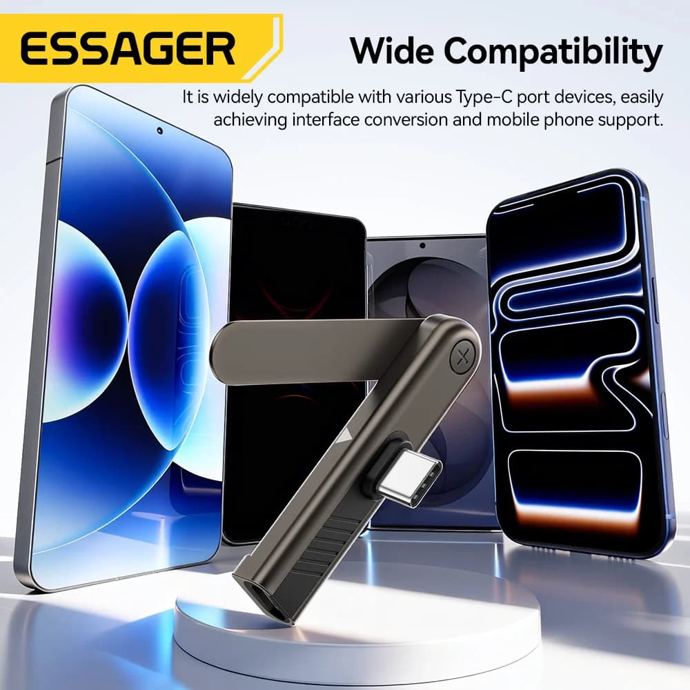 Penyesuai OTG USB-C Boleh Lipat 2-dalam-1 240W dengan Penyangga