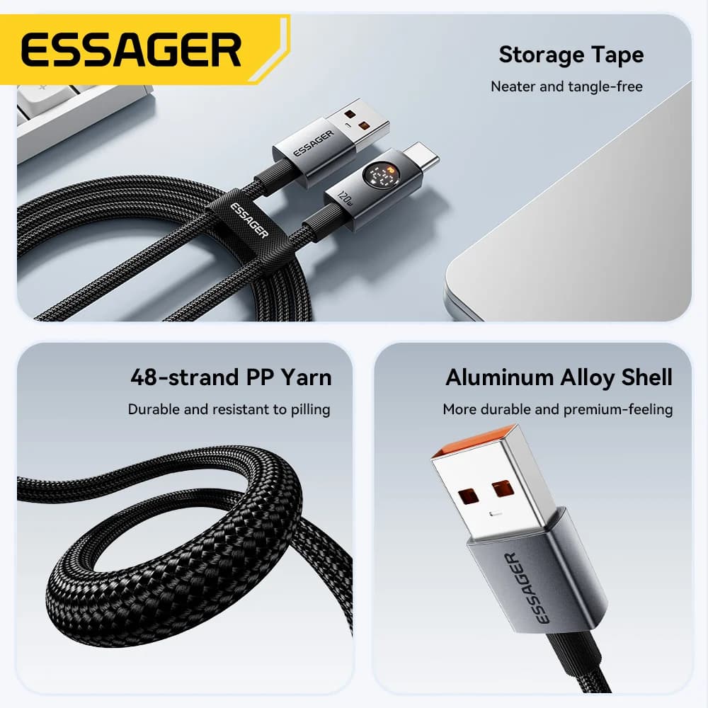 Kabel Pengecasan Super Pantas USB-A ke USB-C 120W 6A