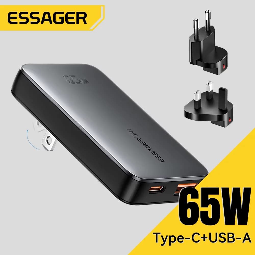 Pengecas Perjalanan GaN USB-C Ultra Tipis 65W