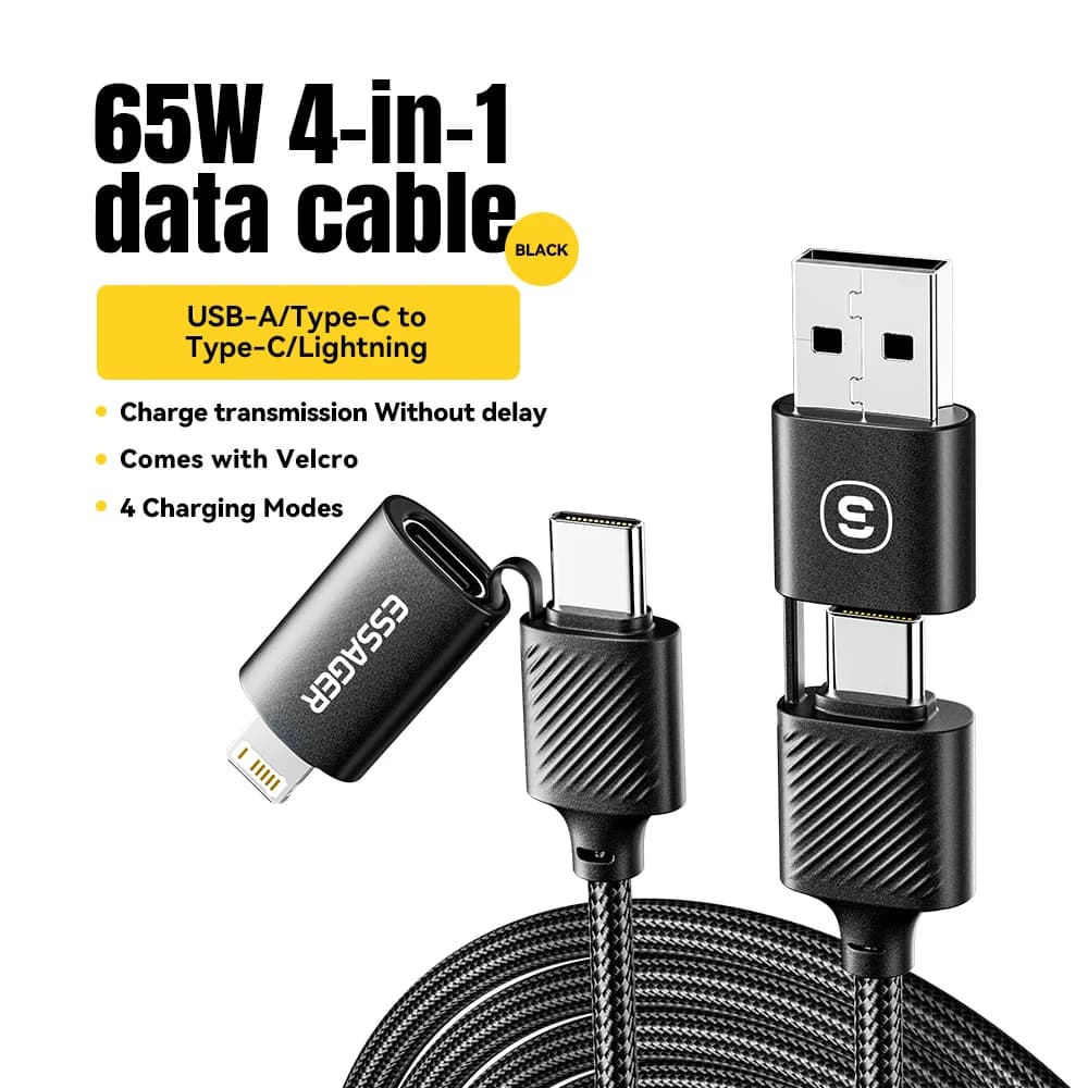 Kabel USB-C 4-dalam-1, Pengecasan Pantas PD 65W