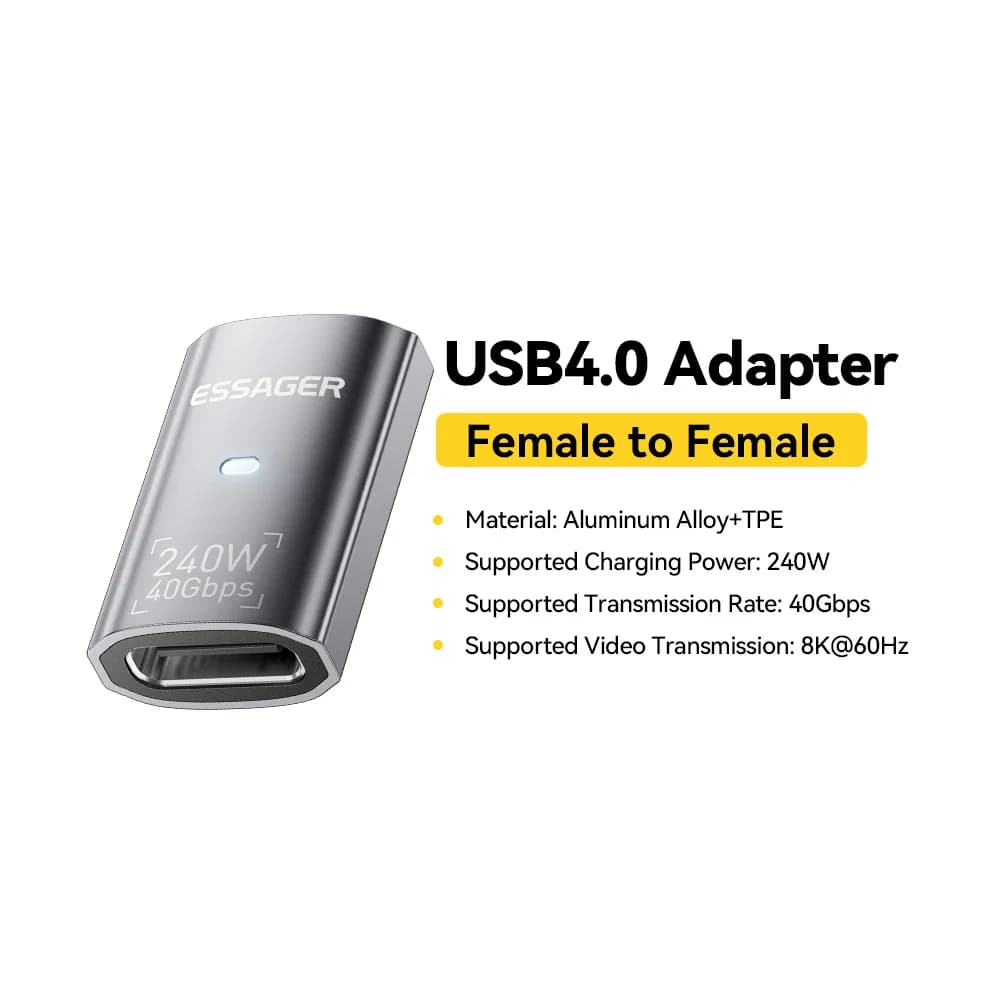 Penyesuai Data OTG USB4.0 240W Sudut 90-Derajat 8K