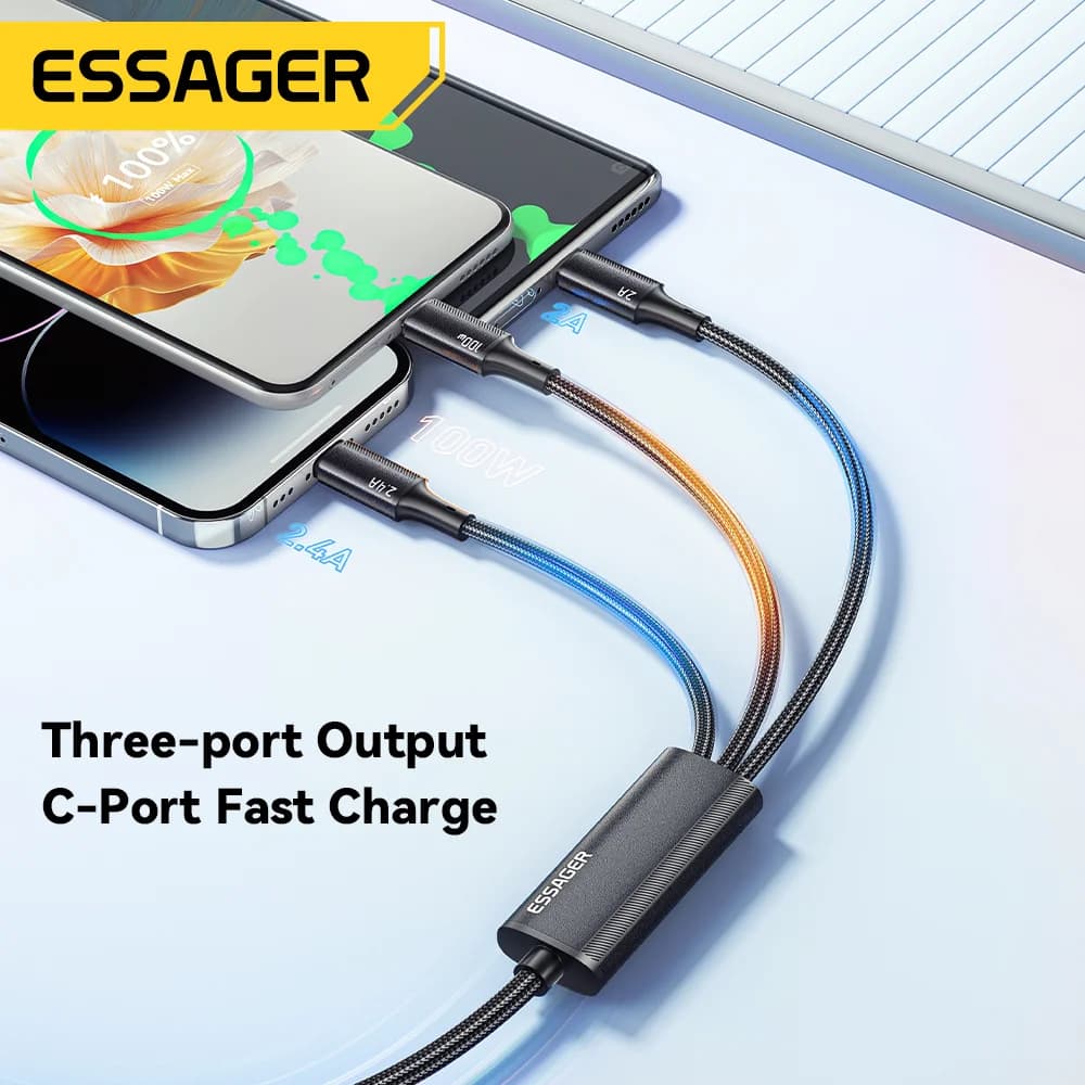 Kabel Pengecas USB-C ke Lightning 3-dalam-1 100W