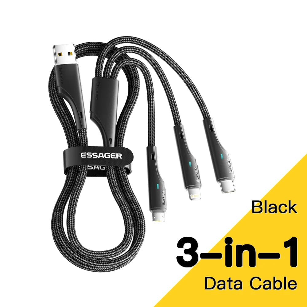 Kabel Pengecasan Multi 3-dalam-1 USB-C Micro USB Lightning