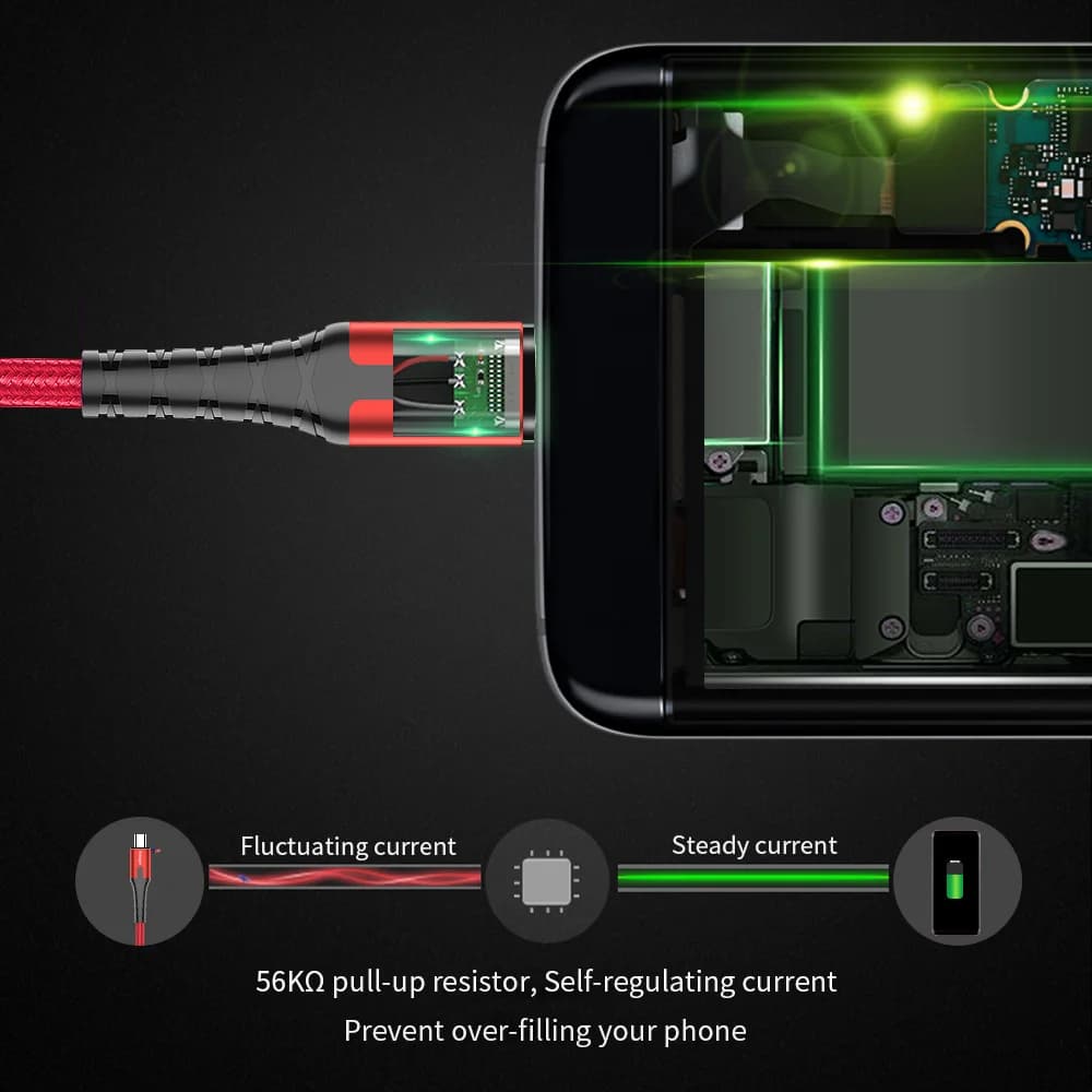 Kabel Pengecasan Pantas LED Micro USB, 2M/3M