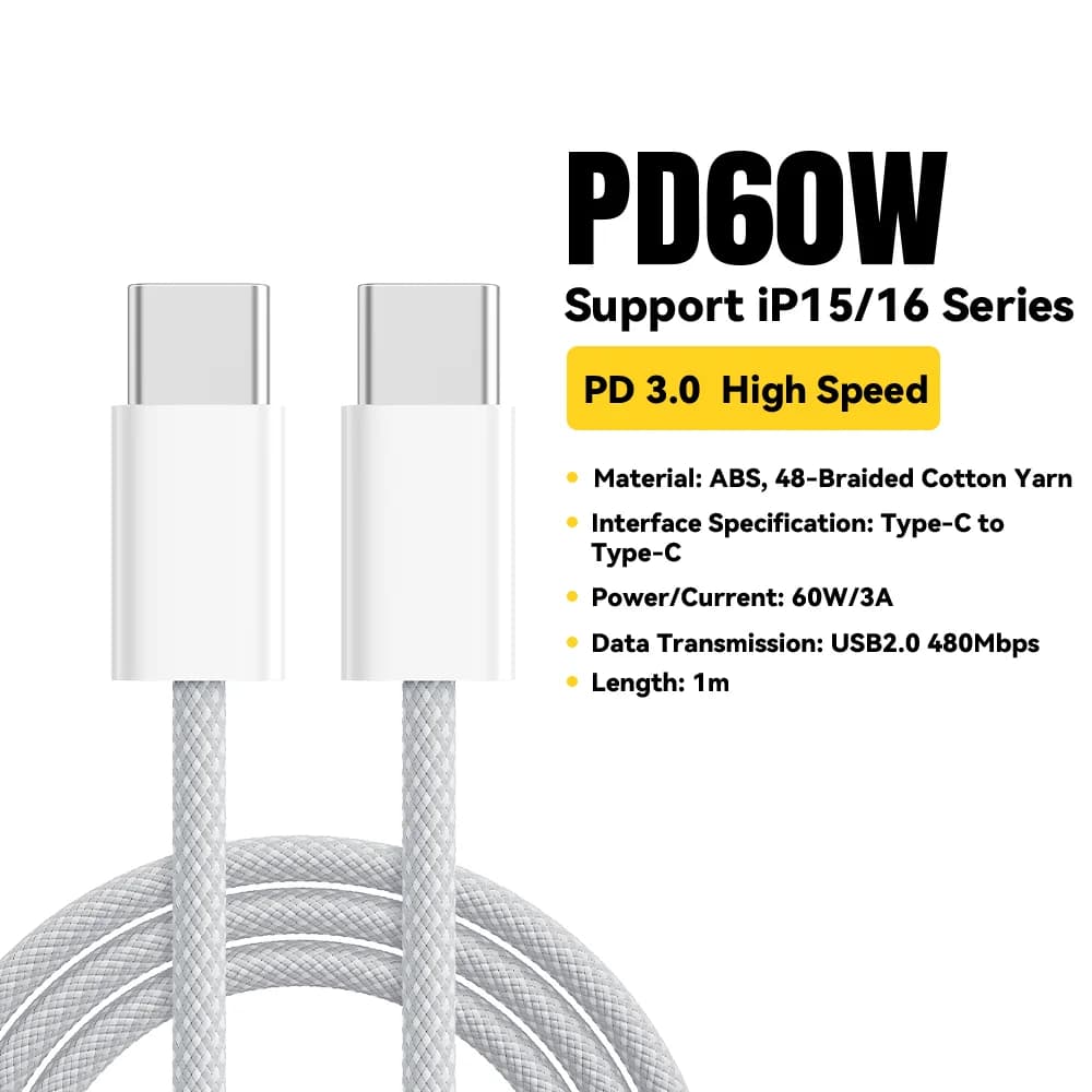 Kabel Data Pengecasan Pantas USB-C ke USB-C 60W