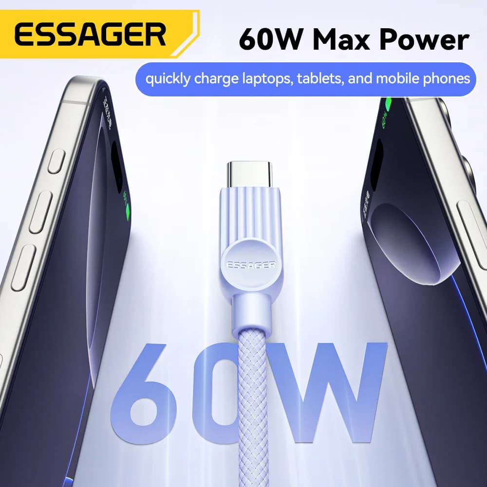 Kabel Pengecas Pantas USB-C ke USB-C Berwarna 60W