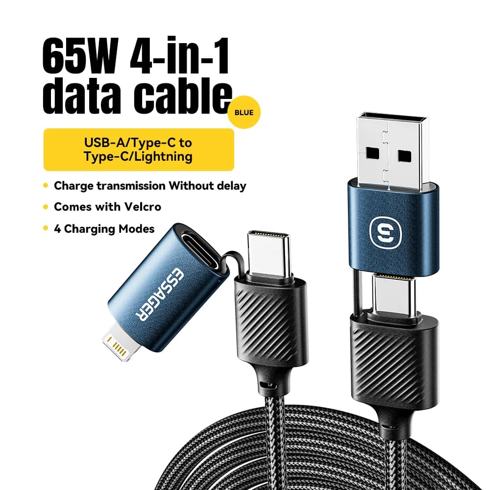 Kabel USB-C 4-dalam-1, Pengecasan Pantas PD 65W