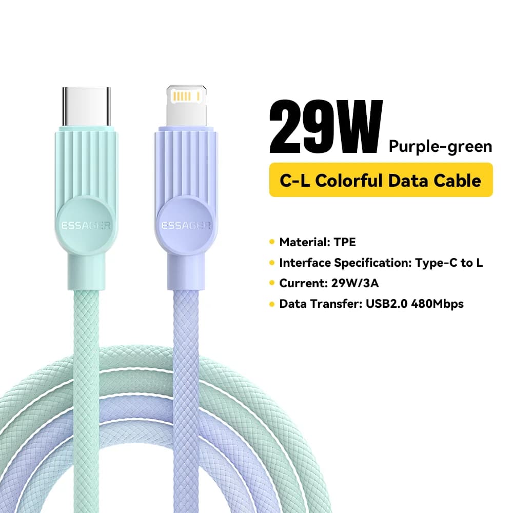 Kabel USB-C ke Lightning Berwarna-warni, PD 29W