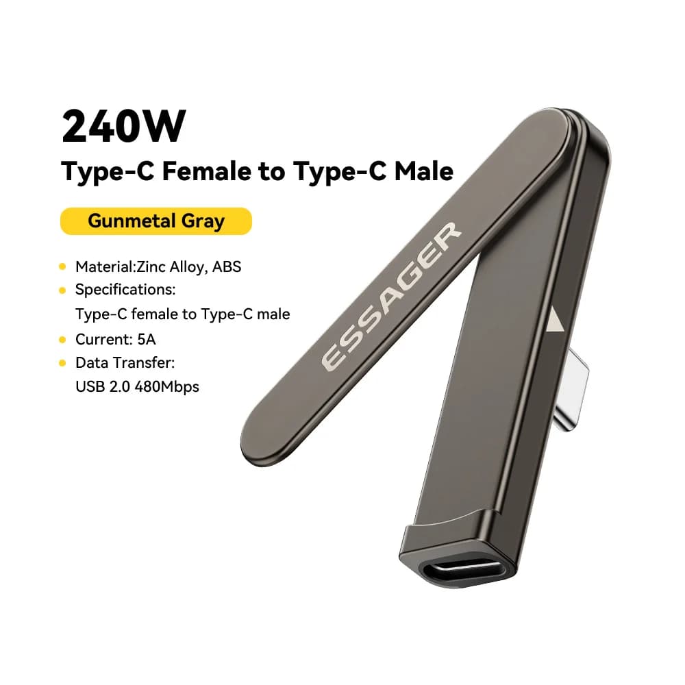 Penyesuai OTG USB-C Boleh Lipat 2-dalam-1 240W dengan Penyangga