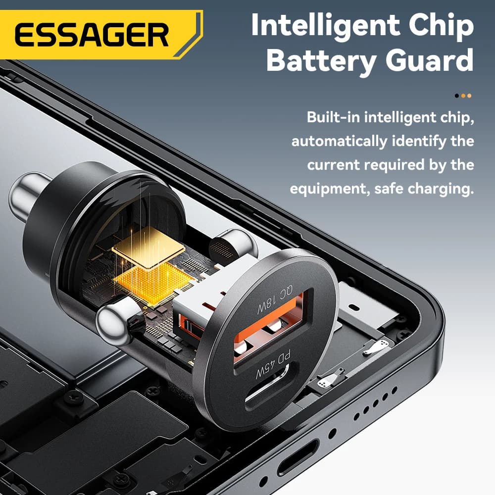 Pengecas Kereta Mini USB-C 45W, QC 3.0