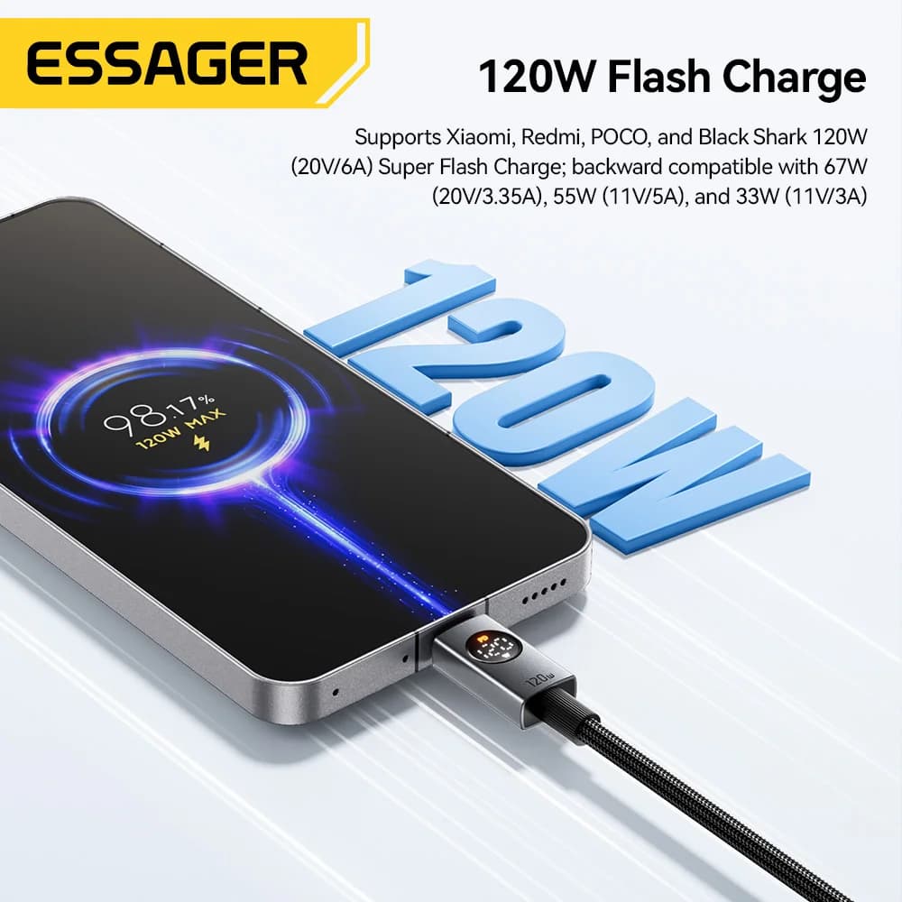Kabel Pengecasan Super Pantas USB-A ke USB-C 120W 6A