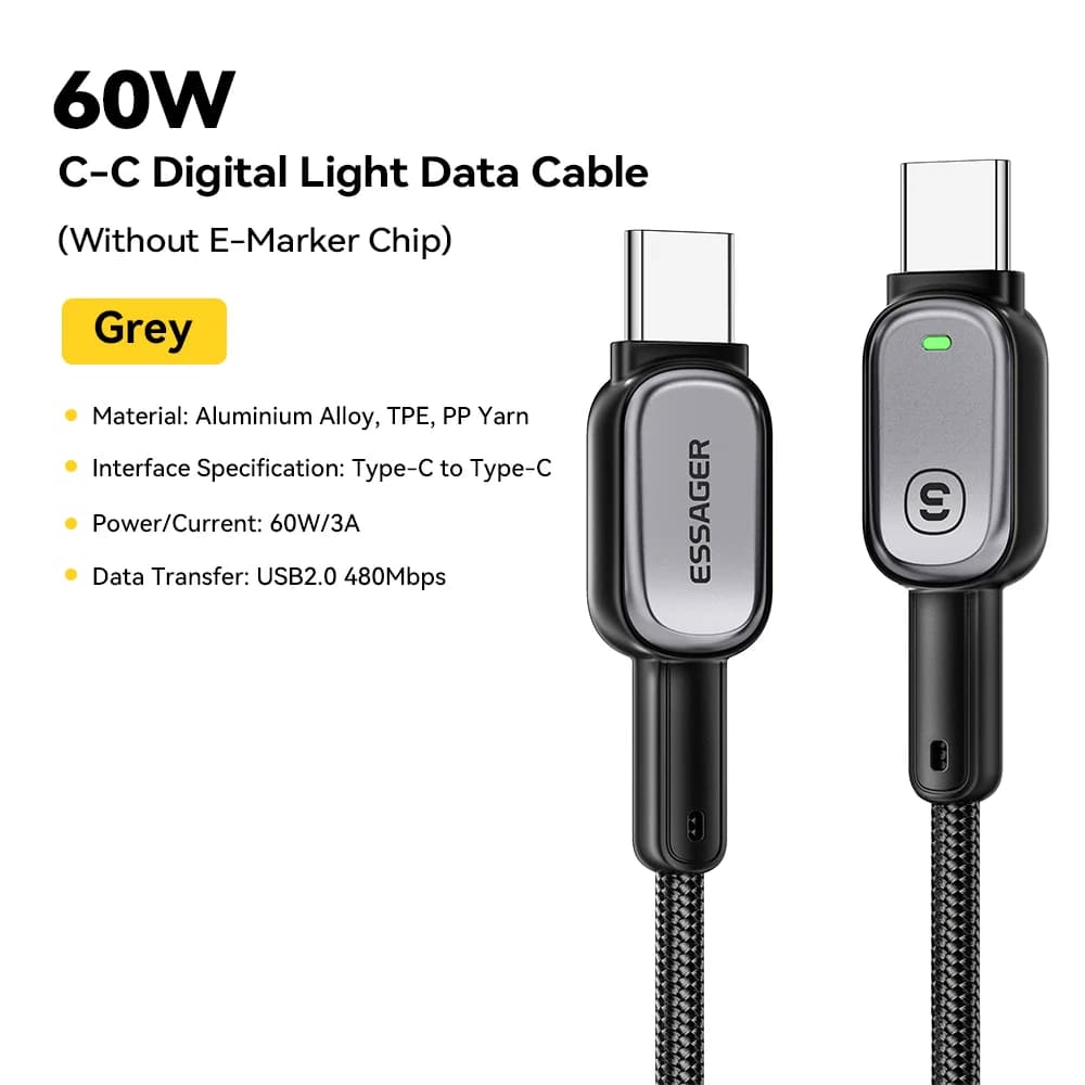 Kabel LED 100W USB-C ke USB-C, Pengecasan Pantas PD 5A