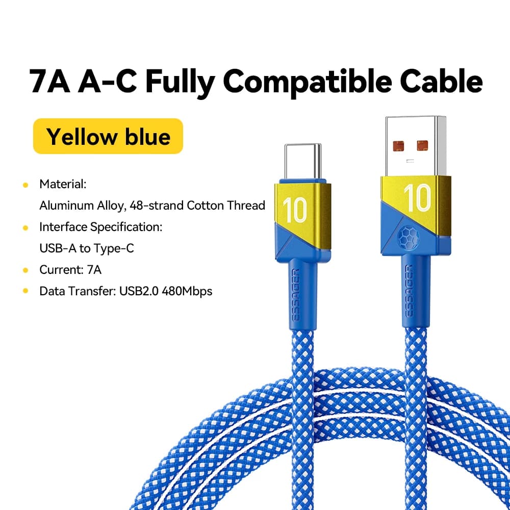 Kabel Pengecas Pantas Super USB-C 100W 7A Warna Pasukan