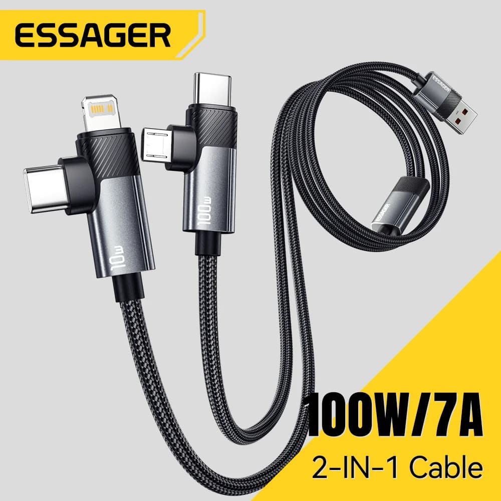 Kabel Pengecasan Pantas 100W 2-dalam-1 Type-C dan Lightning