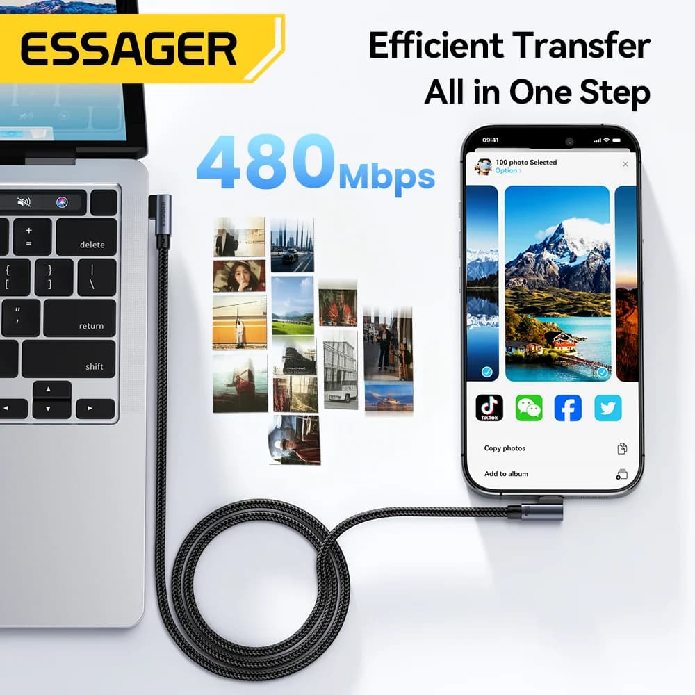 Kabel Pengecasan Pantas Siku 100W USB-C ke USB-C