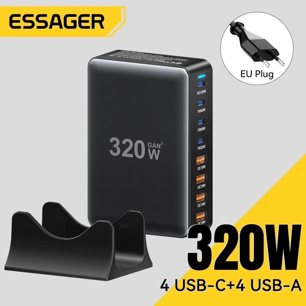 Stesen Pengecasan Desktop USB-C GaN 8-Port 320W