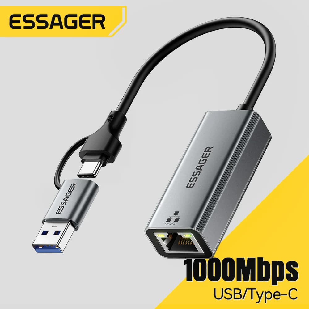 Penyesuai Ethernet Gigabit RJ45 ke USB-A/Type-C 2-dalam-1