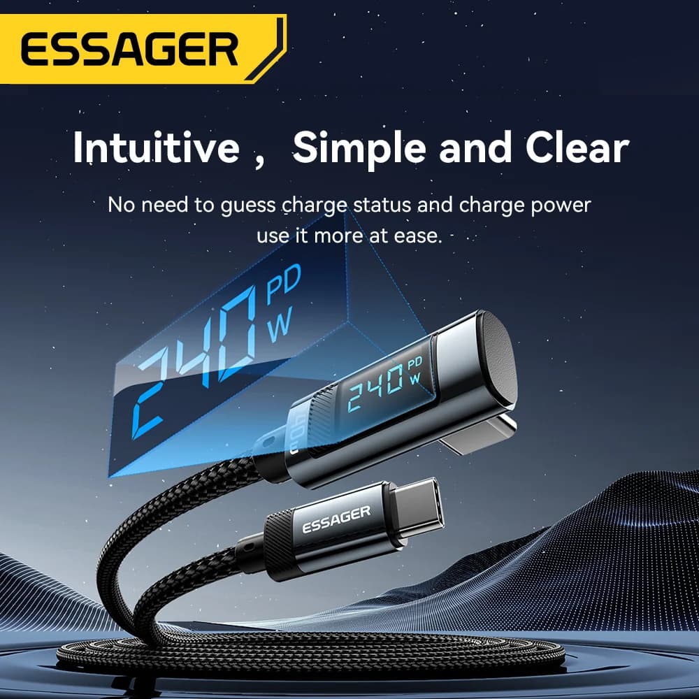 Kabel USB-C ke USB-C Sudut 90-Darjah 240W