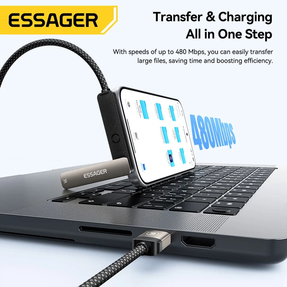 Kabel USB-C 7A Siku 2-dalam-1 dengan Pemegang Telefon