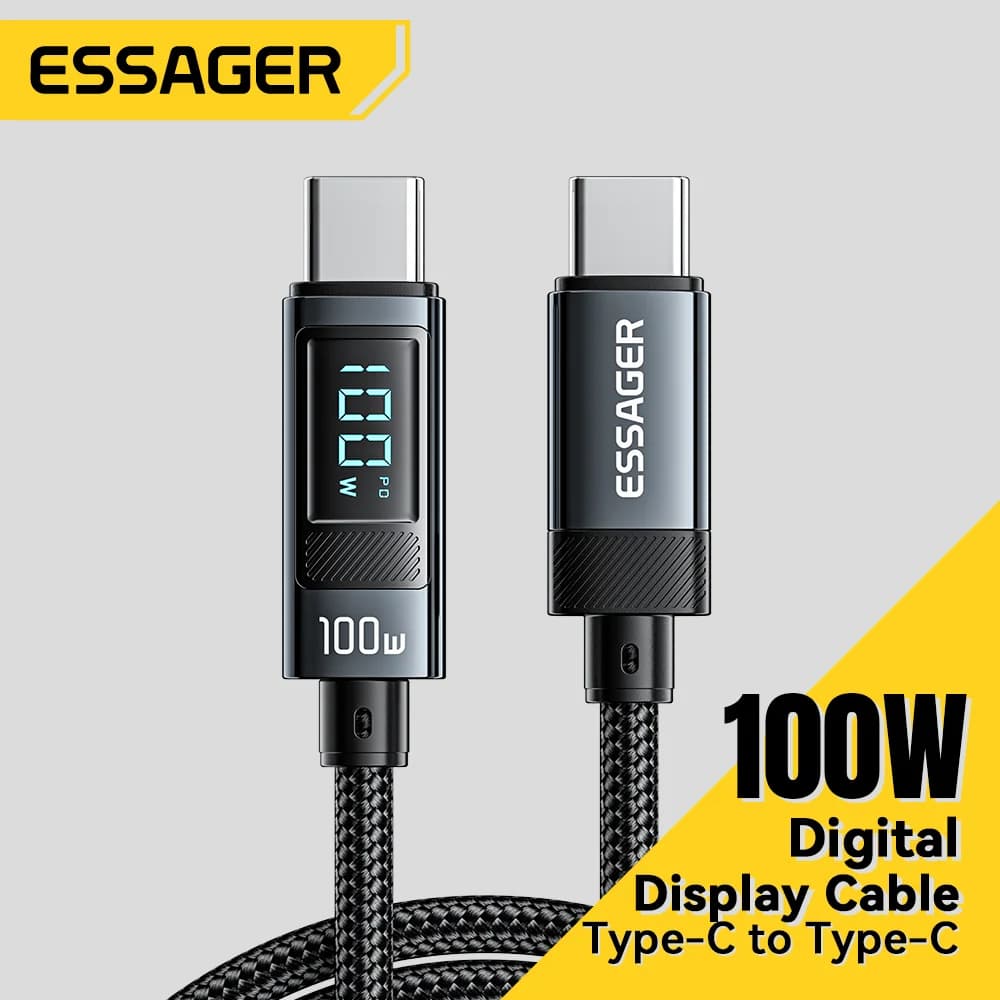 Kabel USB Type-C 100W dengan Sudut 90° dan Paparan LED