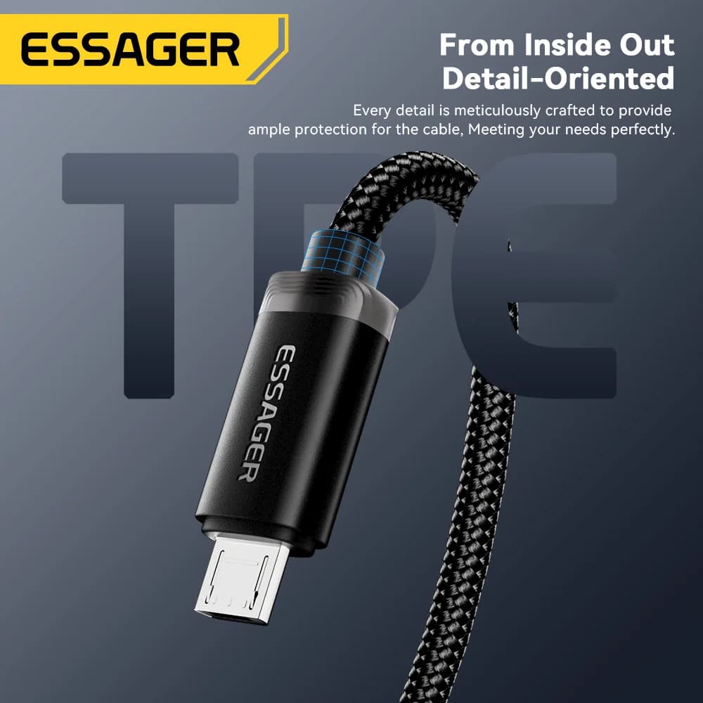 Kabel Pengecasan Pantas 2-dalam-1 USB Type-C dan Micro USB