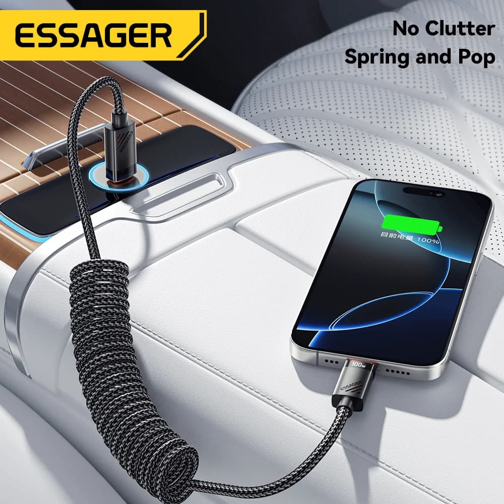 Kabel Pengecas Pantas USB-C ke USB-C Berkeluk 100W