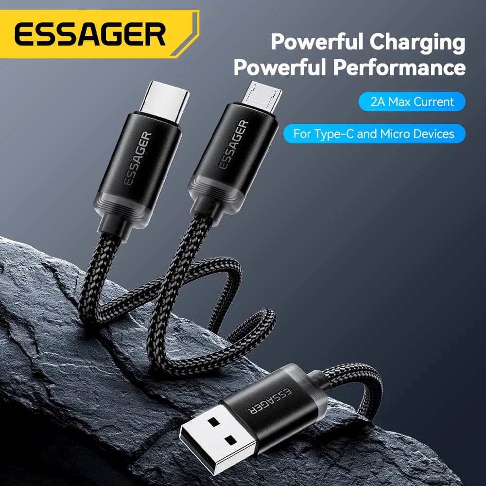 Kabel Pengecasan Pantas 2-dalam-1 USB Type-C dan Micro USB