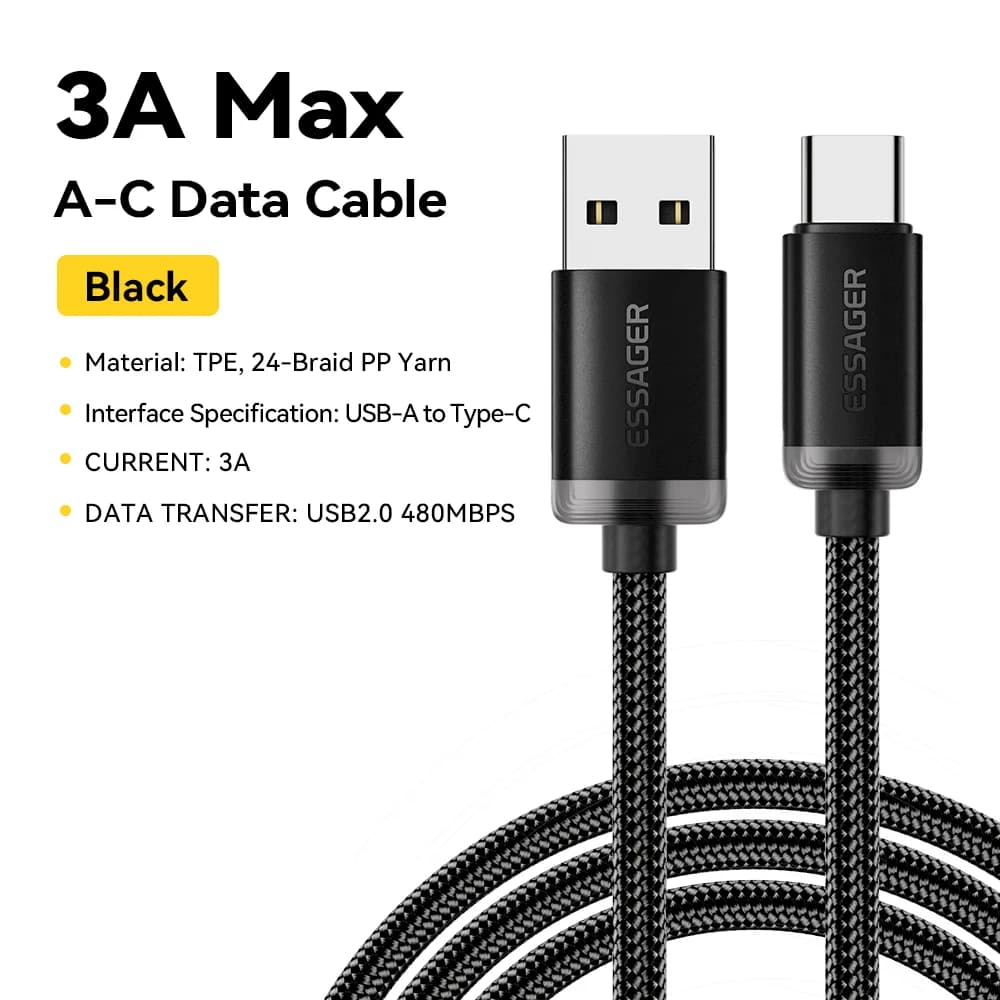 Kabel Data Pengecasan Pantas USB-A ke USB-C 3A