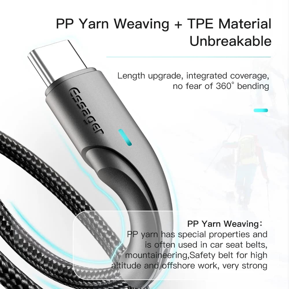 Kabel Pengecasan Pantas 3A USB-A ke USB-C