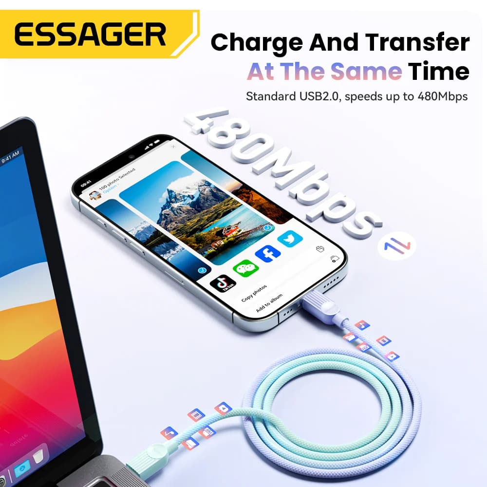 Kabel Pengecas Pantas USB-C ke USB-C Berwarna 60W