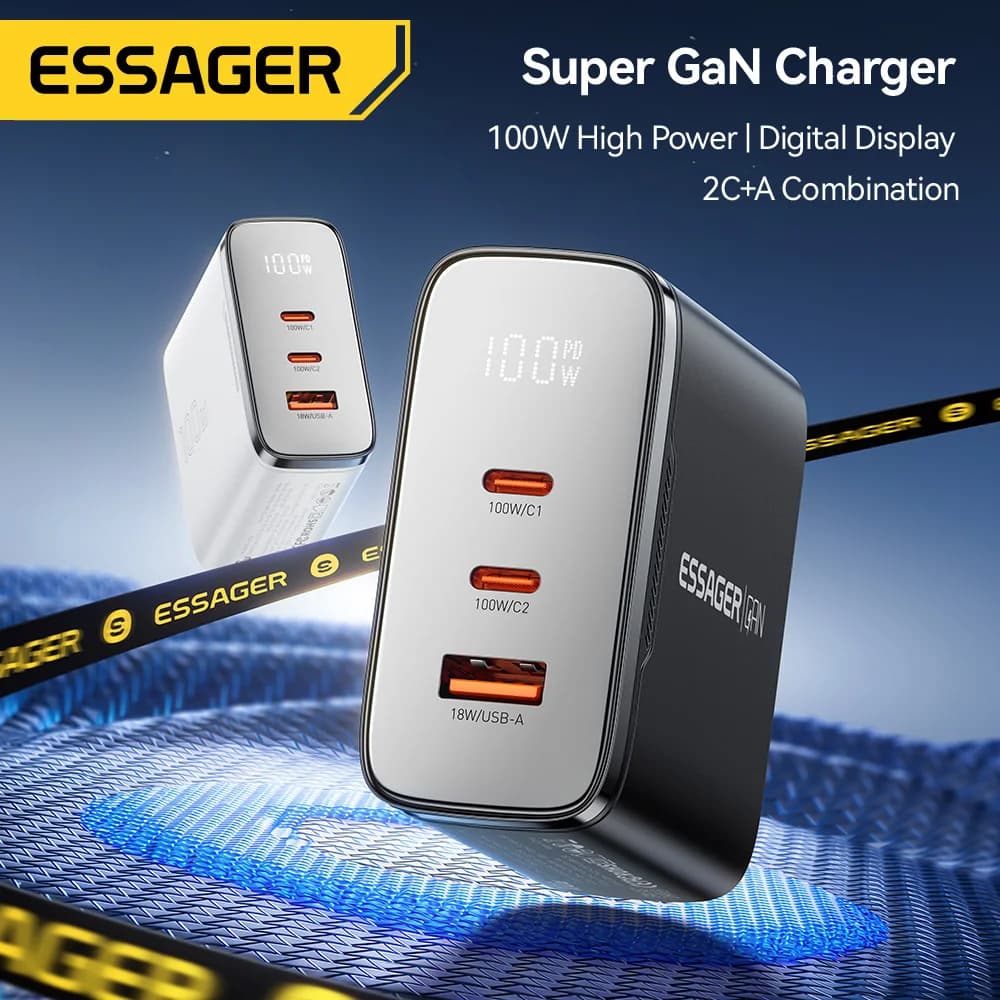 Pengecas USB-C GaN 100W dengan Paparan Digital