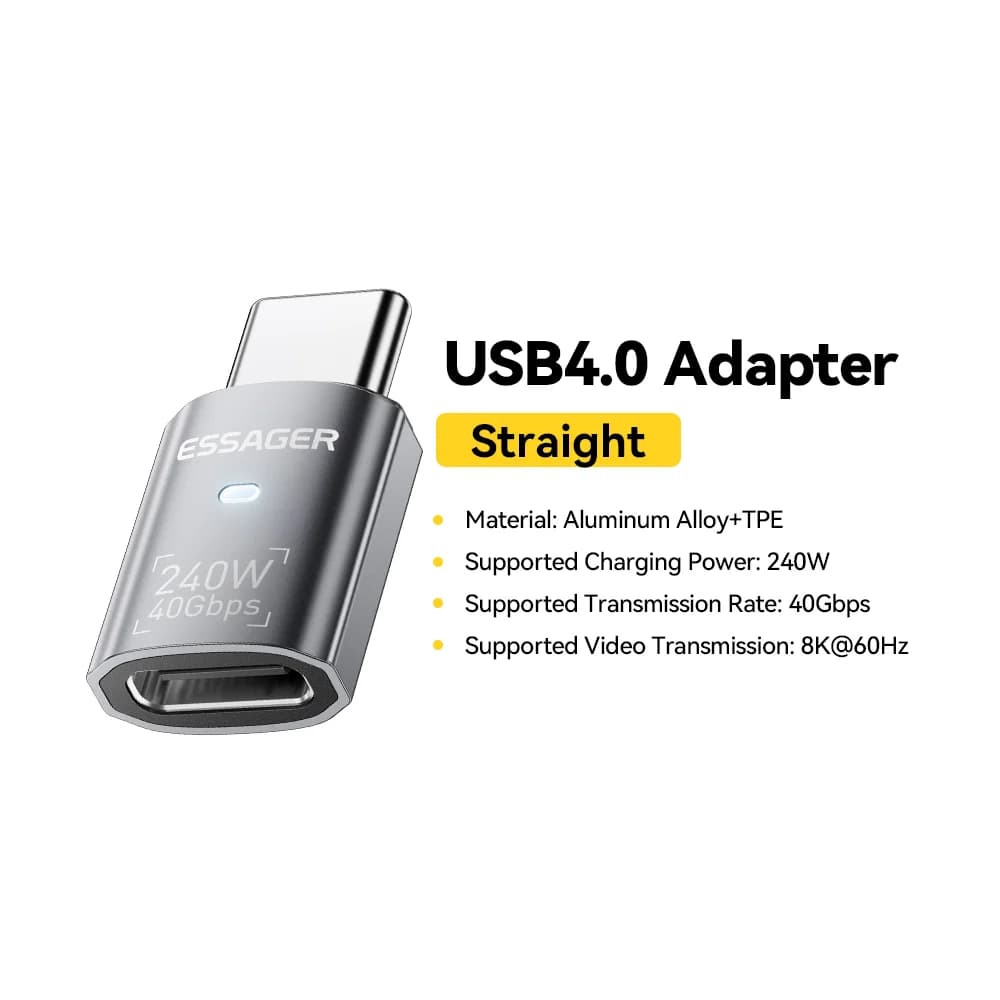 Penyesuai Data OTG USB4.0 240W Sudut 90-Derajat 8K