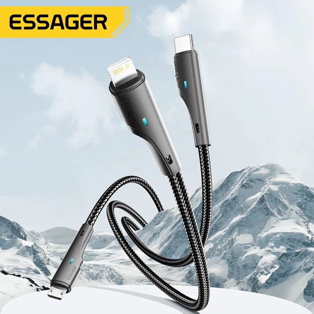 Kabel Pengecasan Multi 3-dalam-1 USB-C Micro USB Lightning